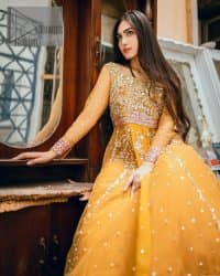 Mustard Frock  – Frilled Lehenga Dupatta - Image 11