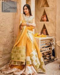 Mustard Frock  – Frilled Lehenga Dupatta - Image 1