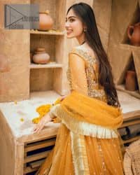 Mustard Frock  – Frilled Lehenga Dupatta - Image 4