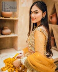 Mustard Frock  – Frilled Lehenga Dupatta - Image 6
