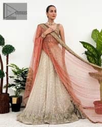 Rust Blouse And Dupatta – Ivory Can-Can Lehenga - Image 12