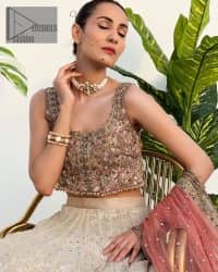 Rust Blouse And Dupatta – Ivory Can-Can Lehenga - Image 14