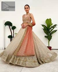 Rust Blouse And Dupatta – Ivory Can-Can Lehenga - Image 5