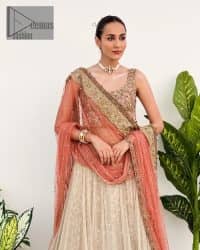 Rust Blouse And Dupatta – Ivory Can-Can Lehenga - Image 8