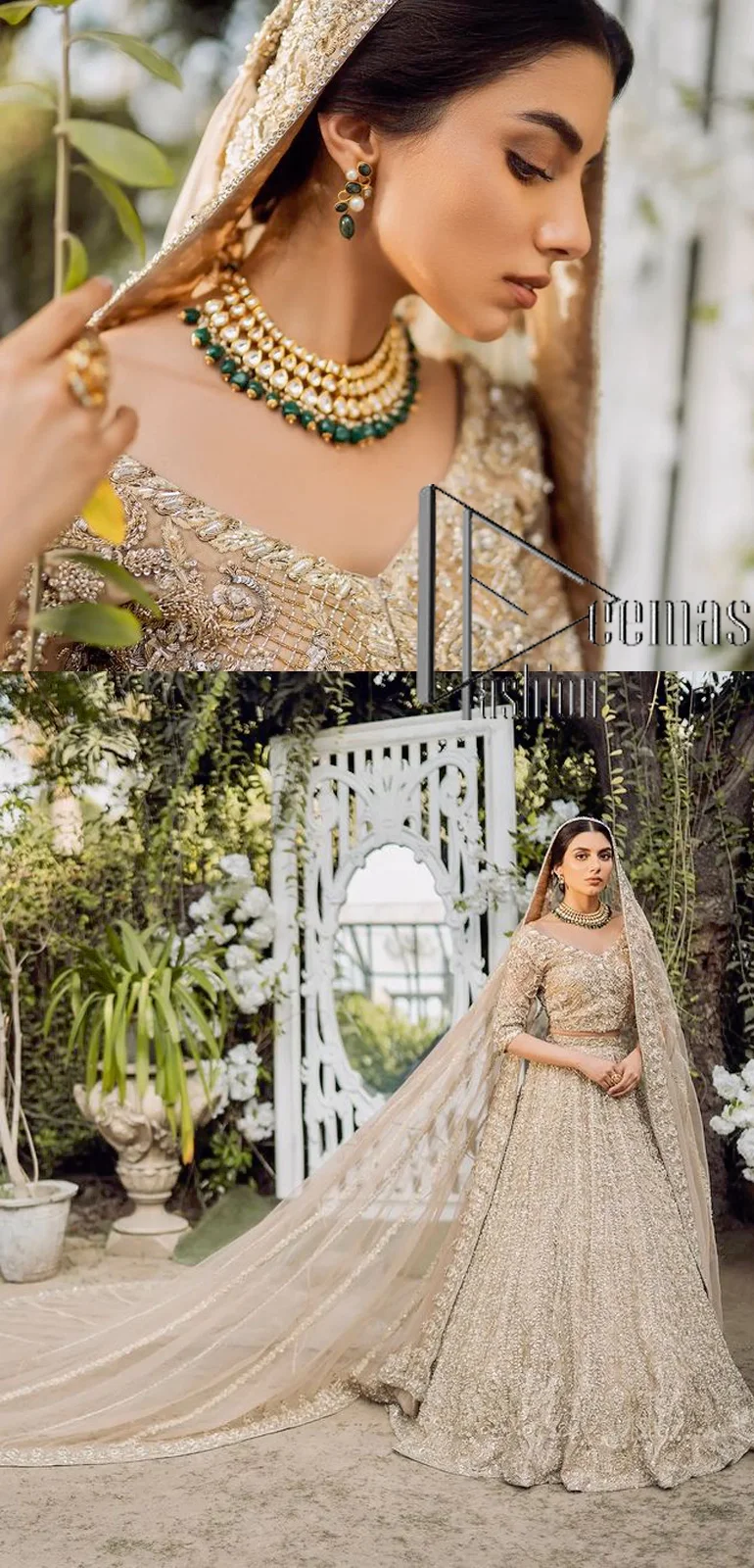 If you are getting married, you need a quality outfit. So, DeemasFashion presents this nikah outfit for you in fawn colour which begins with a fawn blouse that is laboriously and meticulously hand–rendered with silver and matching embroidery. It enhances with tilla, dabka, kora and Kundan that is portraying the dreamy vibe. The V Shape neckline of the blouse is a stylish way to steal the spotlight. The Nikah outfit is paired up with a can-can lehenga which is again heavily embellished with lushly detailed embroidery. Complete this nikah outfit with a dupatta in the same colour which is beautifully ornamented with a four-sided border which is ideal for modern festives.