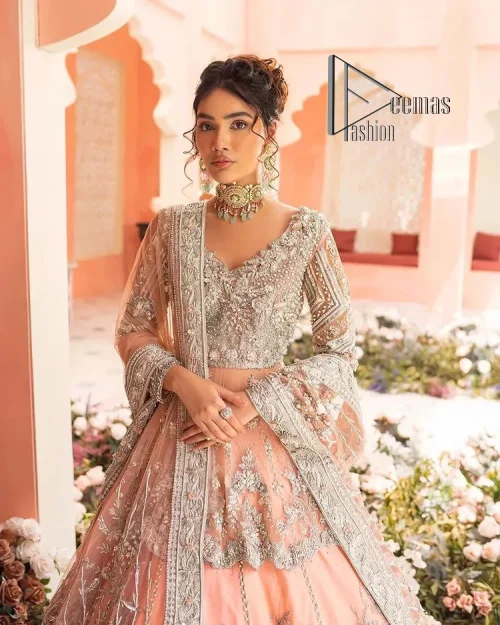 Feeling just peachy. DeemasFashion presents this peachy nikah outfit which begins with peplum in the peach colour. The following peplum