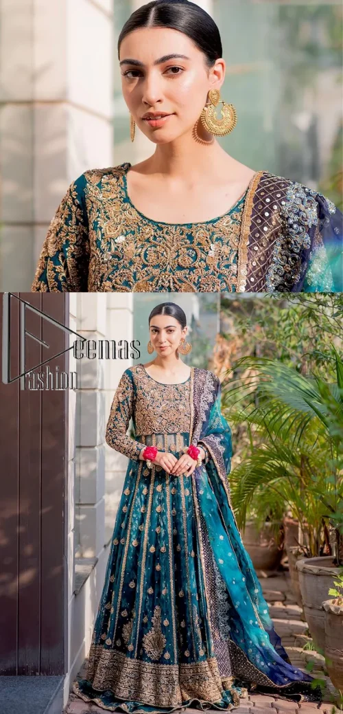 The bride wears blue just touches the blues of the sky. DeemasFashion introduces this teal blue mehndi outfit which begins