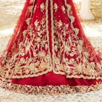 Deep Red Maxi – Back Train Lehenga Dupatta - Image 5