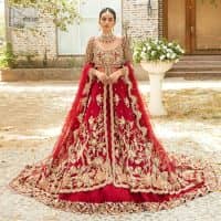 Deep Red Maxi – Back Train Lehenga Dupatta - Image 6