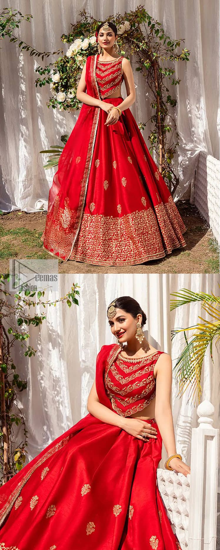 Red Blouse – Fluffy Lehenga – Dupatta For Reception Outfit