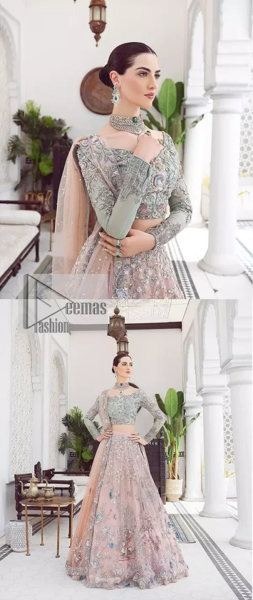 When you asked for it, we heard it. This sea green hued blouse has multiple colour embroidered details of tilla,dabka,