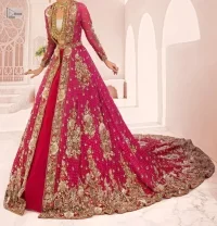 Shocking Pink Back Train Maxi – Red Lehenga Dupatta - Image 2