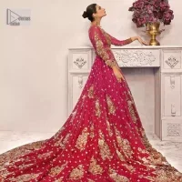 Shocking Pink Back Train Maxi – Red Lehenga Dupatta - Image 3