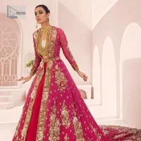 Shocking Pink Back Train Maxi – Red Lehenga Dupatta - Image 4