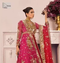 Shocking Pink Back Train Maxi – Red Lehenga Dupatta - Image 5