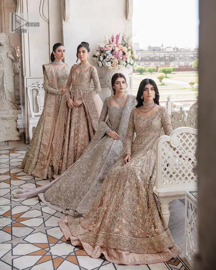 deemas fashion bridal dresses Beige Pishwas – Floor Length Lehenga