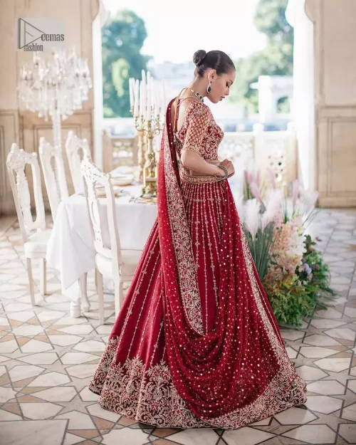 Keep it dreamy and classic with the best DeemasFashion reception wear! The handsome deep red outfit with blouse and lehenga