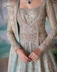 Light Blue Angrakha Maxi – Back Train Lehenga n Dupatta - Image 3