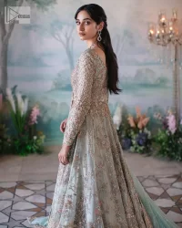 Light Blue Angrakha Maxi – Back Train Lehenga n Dupatta - Image 6