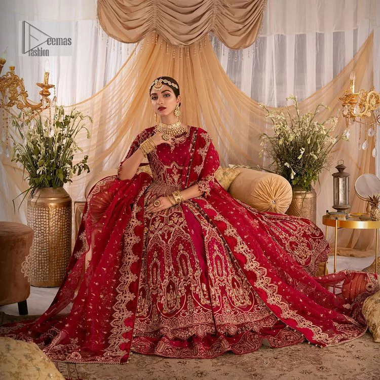 Red Front Open Maxi - Can Can Lehenga n Duppata - Reception