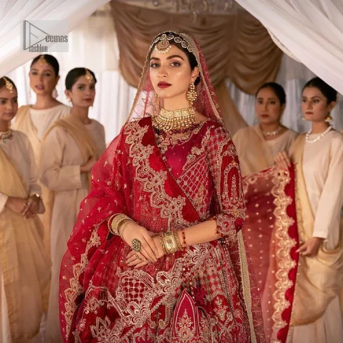 Enter the world of allurement with red shade, a gorgeous go-to dress for your big day to make you look