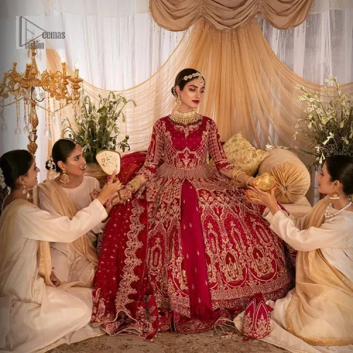 Enter the world of allurement with red shade, a gorgeous go-to dress for your big day to make you look