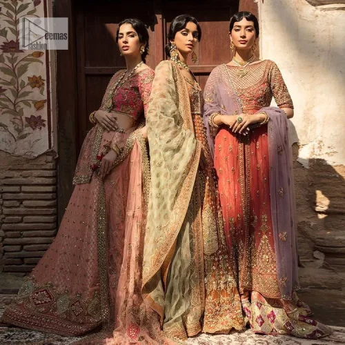 Let your dreams be your wings as your mehndi outfit. This rust heavy maxi features thoughtfully placed bold motifs all