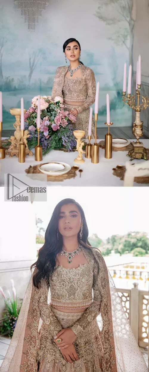 Trendy embroidery on a classic base – A perfect combination for your Nikah! DeemasFashion presents the tea rose article which