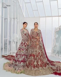 Red Back Train Maxi – Frilled Lehenga – Dupatta - Image 2