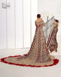 Red Back Train Maxi – Frilled Lehenga – Dupatta - Image 5
