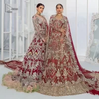 Red Back Train Maxi – Frilled Lehenga – Dupatta - Image 6
