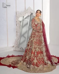 Red Back Train Maxi – Frilled Lehenga – Dupatta - Image 8