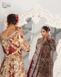Red Back Train Maxi – Frilled Lehenga – Dupatta - Image 9
