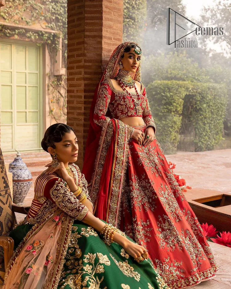 Green Red Printed Silk Gown Kurta With Dupatta – Leemboodi