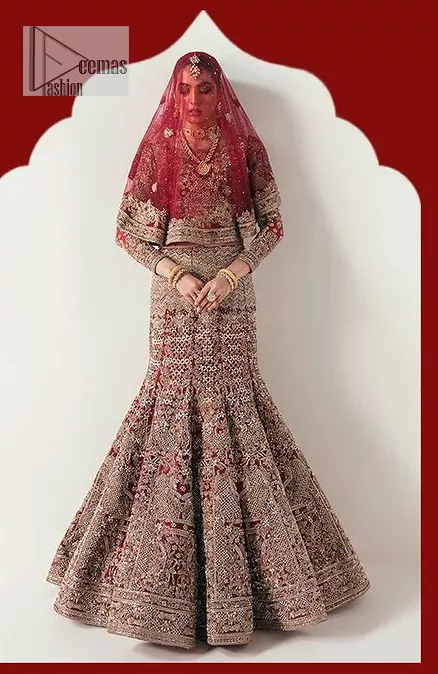Embroidered Designs Of Bridal Fish Cut Lehengas By Brides Galleria 2014 |  7pm Dress | Women dress collection, Bridal dress fashion, Fashion dresses