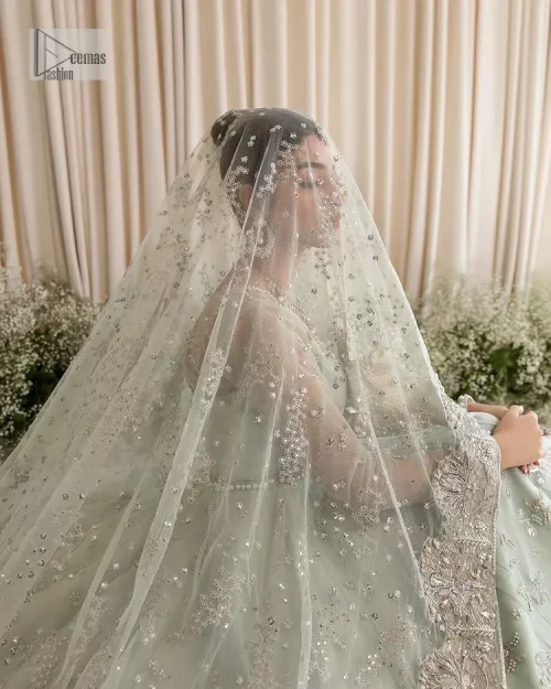 Exquisitely designed ensembles with delicate embroideries & traditional embellishments for nikah outfit statements. This beautiful maxi that comes in aqua