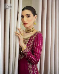 Burgundy Short Shirt – Gharara – Dupatta - Image 1