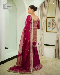 Burgundy Short Shirt – Gharara – Dupatta - Image 2