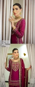Burgundy Short Shirt – Gharara – Dupatta - Image 6