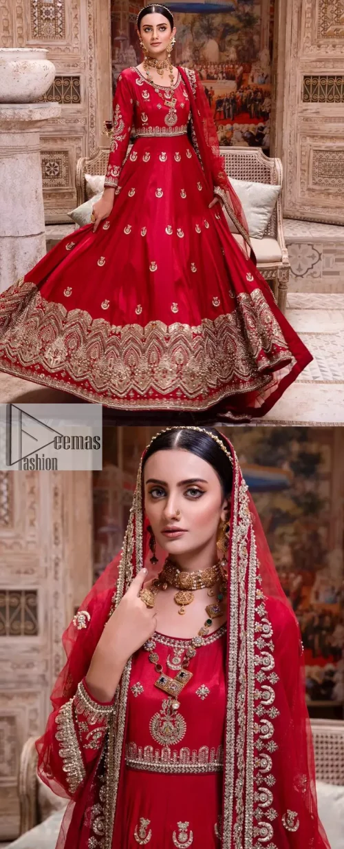 The traditional style is the new thing in the market. The stunning pishwas in the deep red shade is an