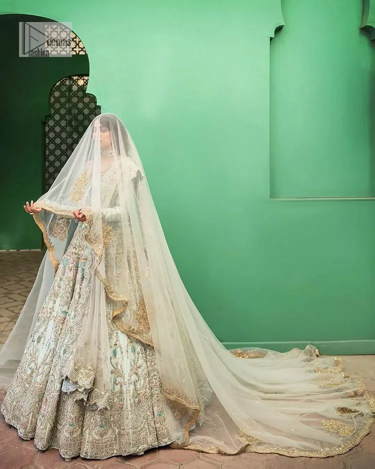Ice Blue Flared Maxi - Scalloped Dupatta As Nikah Outfit