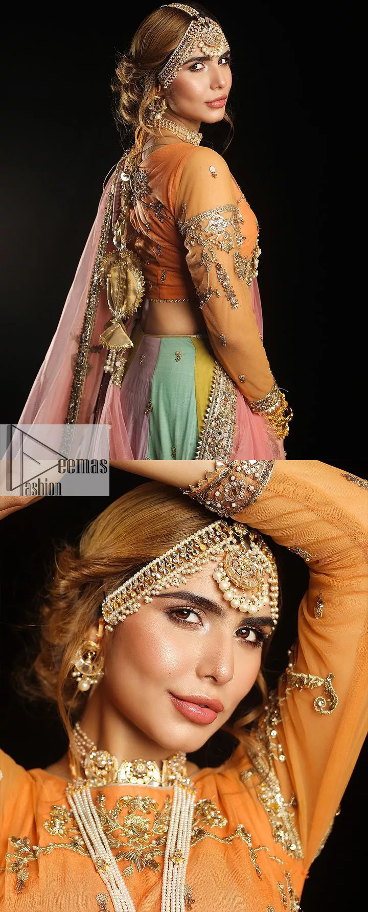 Light Orange Heavy Silk Double Layer With Mirror Work Wedding Lehenga Choli  @Indian Couture
