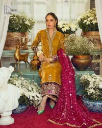 Mustard Long Shirt – Burgundy Trousers – Dupatta - Image 4
