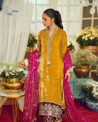 Mustard Long Shirt – Burgundy Trousers – Dupatta - Image 5