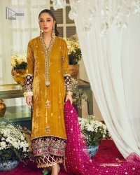 Mustard Long Shirt – Burgundy Trousers – Dupatta - Image 6