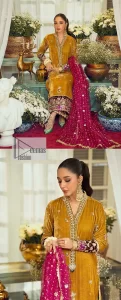 Mustard Long Shirt – Burgundy Trousers – Dupatta - Image 7