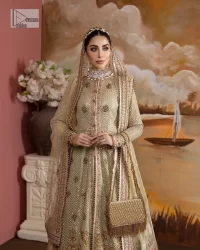 Pale Green Front Open Shirt – Golden Lehenga n Dupatta - Image 1
