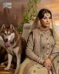 Pale Green Front Open Shirt – Golden Lehenga n Dupatta - Image 3