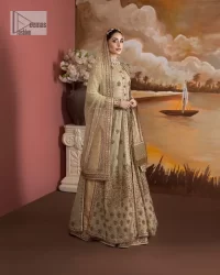Pale Green Front Open Shirt – Golden Lehenga n Dupatta - Image 4