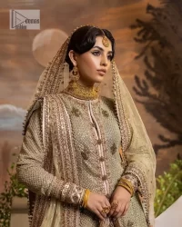 Pale Green Front Open Shirt – Golden Lehenga n Dupatta - Image 5